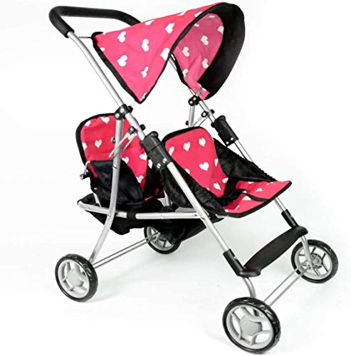 The New York Doll Collection First Doll Twin Buggy (Stroller) - Cutest Heart Design Baby Doll Pram - Toy Dolls Buggy Great Gift for Toddlers, Girls and Boys – Baby Doll Pushchair - Dolls Accessories