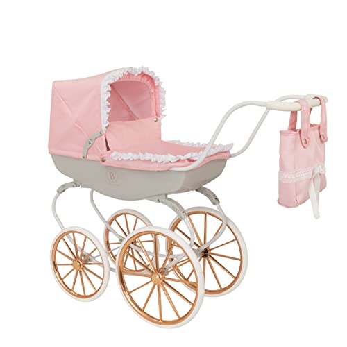 Bella Rosa Cambridge Carriage Pram | Pink Traditional Carriage Pram Dolls Pram Rose Gold Wheels | Kids Travel System With Matching Pillow And Blanket | Pushchair & Pram Toys For Kids Aged 3+