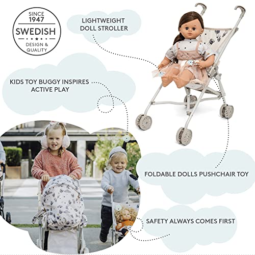 LUNDBY Cute Dolls Pushchair — Folding Toy Doll Stroller Pushchair Pram — Dolls Buggy Toys for 45cm or 18 Inch Doll — Kids Toys Age 3 + — 53cm Tall with Cream Fabric
