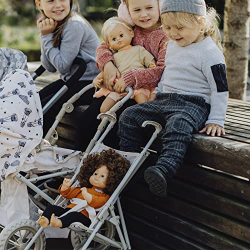 LUNDBY Cute Dolls Pushchair — Folding Toy Doll Stroller Pushchair Pram — Dolls Buggy Toys for 45cm or 18 Inch Doll — Kids Toys Age 3 + — 53cm Tall with Cream Fabric