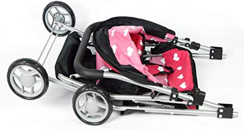 The New York Doll Collection First Doll Twin Buggy (Stroller) - Cutest Heart Design Baby Doll Pram - Toy Dolls Buggy Great Gift for Toddlers, Girls and Boys – Baby Doll Pushchair - Dolls Accessories