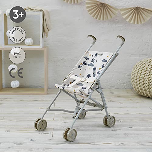 LUNDBY Cute Dolls Pushchair — Folding Toy Doll Stroller Pushchair Pram — Dolls Buggy Toys for 45cm or 18 Inch Doll — Kids Toys Age 3 + — 53cm Tall with Cream Fabric