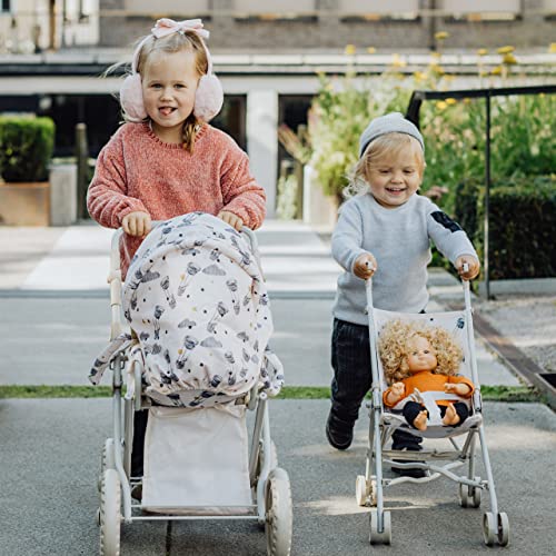 LUNDBY Cute Dolls Pushchair — Folding Toy Doll Stroller Pushchair Pram — Dolls Buggy Toys for 45cm or 18 Inch Doll — Kids Toys Age 3 + — 53cm Tall with Cream Fabric