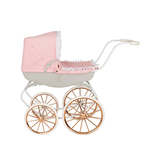 Bella Rosa Cambridge Carriage Pram | Pink Traditional Carriage Pram Dolls Pram Rose Gold Wheels | Kids Travel System With Matching Pillow And Blanket | Pushchair & Pram Toys For Kids Aged 3+