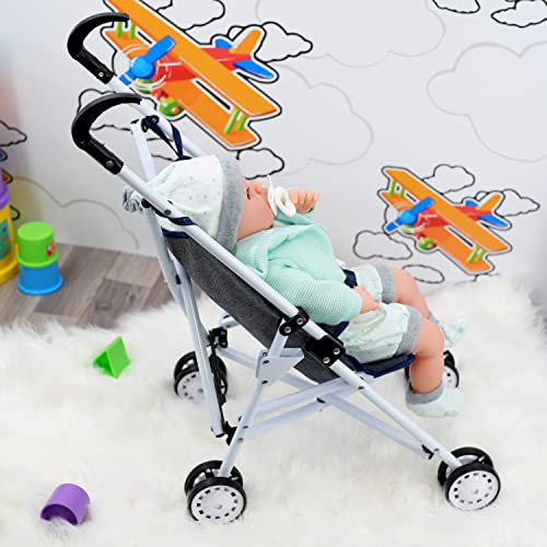 Baby Dolls Buggy Stroller Jogger Dolls Pram Pushchair Girls Boys Toy - Grey / Blue