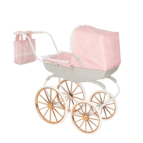Bella Rosa Cambridge Carriage Pram | Pink Traditional Carriage Pram Dolls Pram Rose Gold Wheels | Kids Travel System With Matching Pillow And Blanket | Pushchair & Pram Toys For Kids Aged 3+