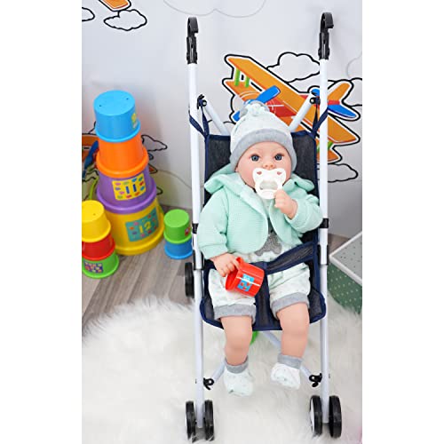 Baby Dolls Buggy Stroller Jogger Dolls Pram Pushchair Girls Boys Toy - Grey / Blue
