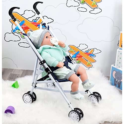 Baby Dolls Buggy Stroller Jogger Dolls Pram Pushchair Girls Boys Toy - Grey / Blue