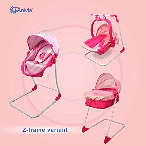 Anivia Dolls Pram, Doll Pushchair, 8 in 1 Stroller Dolls Pushchair & Pram Toys Gift For Kids, Suitable Dolls Up to 14 inch - Pink