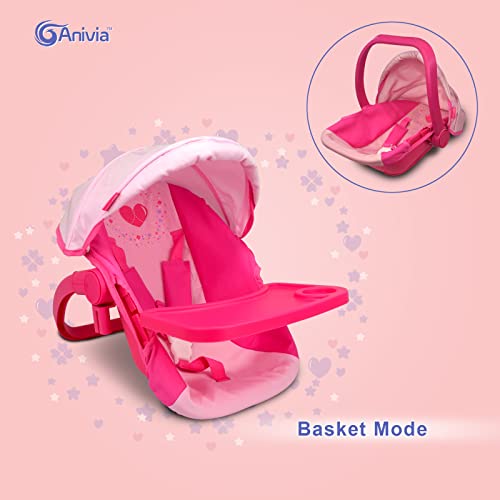 Anivia Dolls Pram, Doll Pushchair, 8 in 1 Stroller Dolls Pushchair & Pram Toys Gift For Kids, Suitable Dolls Up to 14 inch - Pink