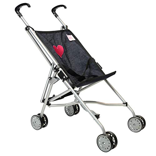 The New York Doll Collection Denim Toy Dolls Buggy for Kids - Super Cute Dolls Pram for Girls and Boys - Foldable Doll Stroller - Dolls Pushchair Fits for 18 Inch / 46 cm