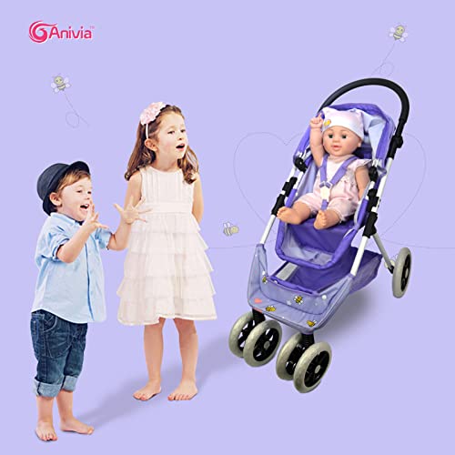 Anivia Dolls Pram, Doll Pushchair, 2 in 1 Stroller Dolls Pushchair & Pram Toys Gift For Kids, Suitable Dolls Up to 18 inch - Purple