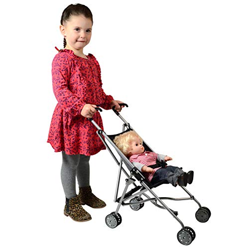 The New York Doll Collection Denim Toy Dolls Buggy for Kids - Super Cute Dolls Pram for Girls and Boys - Foldable Doll Stroller - Dolls Pushchair Fits for 18 Inch / 46 cm