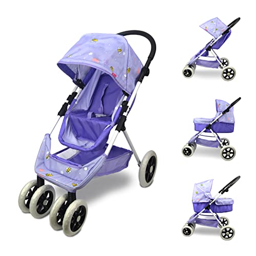 Anivia Dolls Pram, Doll Pushchair, 2 in 1 Stroller Dolls Pushchair & Pram Toys Gift For Kids, Suitable Dolls Up to 18 inch - Purple