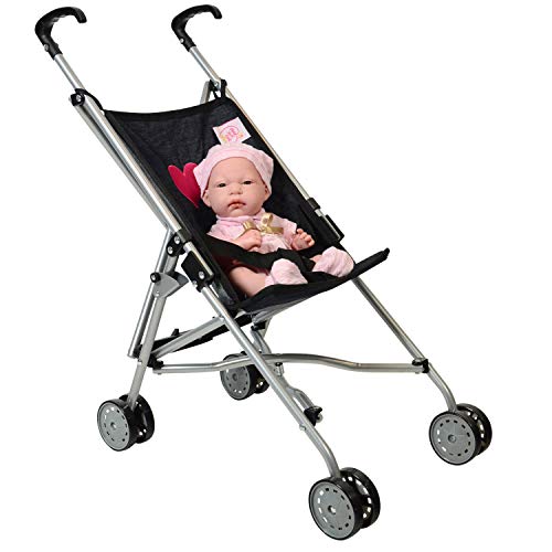 The New York Doll Collection Denim Toy Dolls Buggy for Kids - Super Cute Dolls Pram for Girls and Boys - Foldable Doll Stroller - Dolls Pushchair Fits for 18 Inch / 46 cm