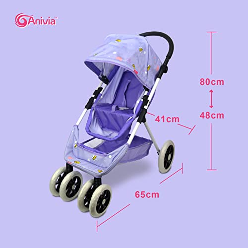 Anivia Dolls Pram, Doll Pushchair, 2 in 1 Stroller Dolls Pushchair & Pram Toys Gift For Kids, Suitable Dolls Up to 18 inch - Purple