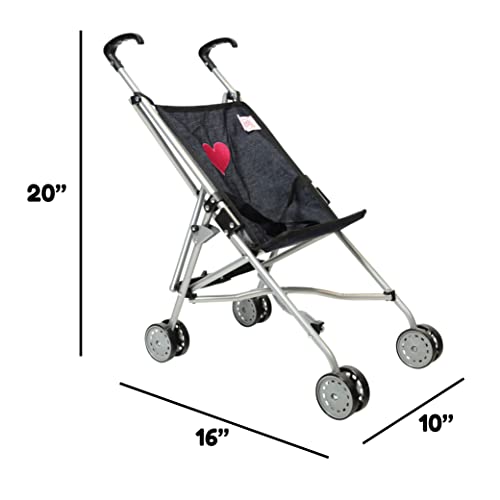 The New York Doll Collection Denim Toy Dolls Buggy for Kids - Super Cute Dolls Pram for Girls and Boys - Foldable Doll Stroller - Dolls Pushchair Fits for 18 Inch / 46 cm