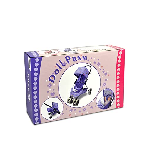 Anivia Dolls Pram, Doll Pushchair, 2 in 1 Stroller Dolls Pushchair & Pram Toys Gift For Kids, Suitable Dolls Up to 18 inch - Purple