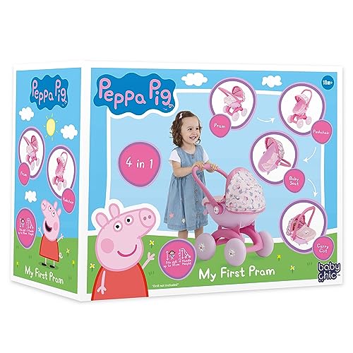 Peppa Pig My First 4-in-1 Pram | Including A Removable Carry Cot And Baby Chair | Pink And White Peppa Pig Themed Childrens Pushchair & Pram Toys For Kids Boys & Girls Ages 18M+