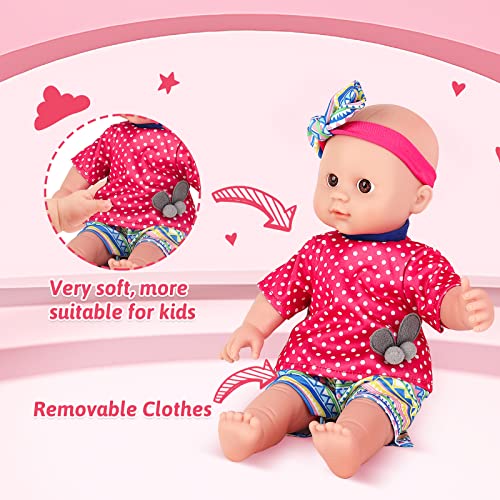 deAO Baby Doll Stroller Set Pushchair Doll Playset with Soft Smooth 13 Inch New-born Realistic Baby Doll Nursery Role Play Set Great Nurturing Pretend Toy for 3+ Girls