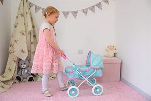 KOOKAMUNGA KIDS Baby Doll Stroller - Realistic 2 in 1 Baby Stroller for Dolls w/ Detachable Bassinet - Doll Pram w/ Carry Cot, Retractable Canopy & Soft Grip Handle - Dolls up to 18" - Blue Rainbow