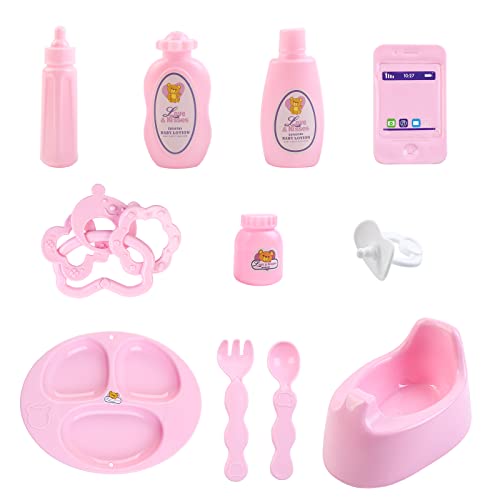 deAO My First Baby Doll Play Set with Stroller and Realistic Accessories Baby Doll Pushchair Pretend Play For Girls Children Dolly Pram Toy Pushchair Best Gift for Toddlers