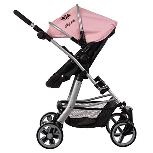 Daisy Chain Connect 5 in 1 Dolls Pram – Adjustable Handles from 48-85cms. For children of 4,5,6,7 and 8 years. In Classic Pink Fabric