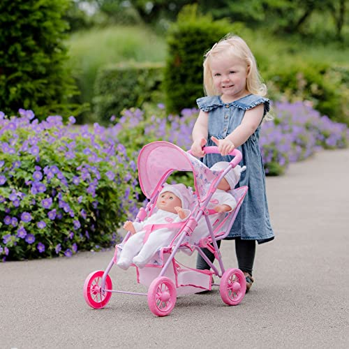 Peppa Pig Twin Stroller | Children's Baby Doll Twin Pram Toy | Pink Peppa Pig Themed Double Pushchair | Easy Umbrella Fold Kids Stroller | Suitable For Both Girls And Boys Aged 2 And Over