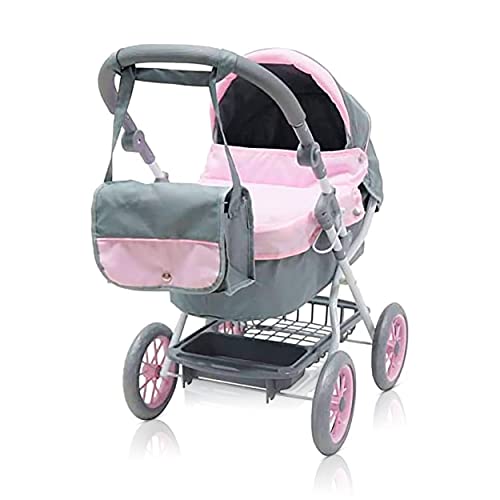 KOOKAMUNGA KIDS Baby Doll Stroller - Foldable Baby Stroller for Dolls - Play Stroller & Bassinet w/ Retractable Canopy - Diaper Bag - Adjustable Soft Grip Handle - Ideal for 16” 18” & 20” Dolls