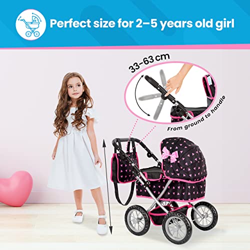 Kinderplay Dolls Pram | Toy Pram | Baby Doll Pram - Toy Pushchair | Dolls Buggy | Dolls Pushchair | Doll Stroller with Adjustable Handle (33-63 cm), model KP0261R