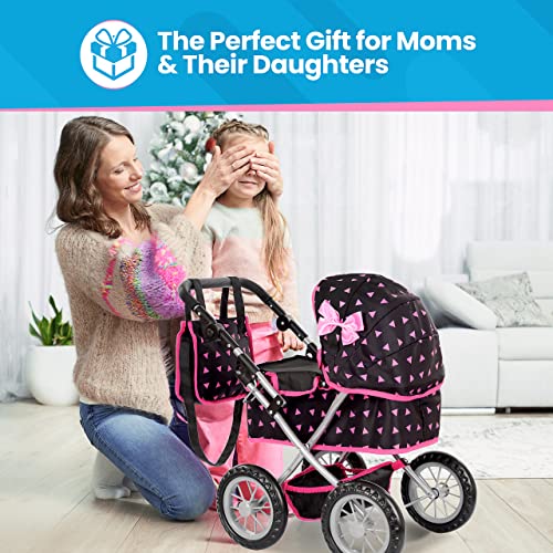 Kinderplay Dolls Pram | Toy Pram | Baby Doll Pram - Toy Pushchair | Dolls Buggy | Dolls Pushchair | Doll Stroller with Adjustable Handle (33-63 cm), model KP0261R