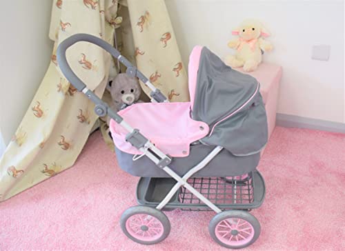 KOOKAMUNGA KIDS Baby Doll Stroller - Foldable Baby Stroller for Dolls - Play Stroller & Bassinet w/ Retractable Canopy - Diaper Bag - Adjustable Soft Grip Handle - Ideal for 16” 18” & 20” Dolls