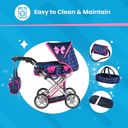 Kinderplay Dolls Pram | 3-in-1 Toy Pram | Baby Doll Pram - Toy Pushchair | Dolls Buggy | Dolls Pushchair | Doll Stroller with Adjustable Handle (36.5-64 cm), model KP0200T