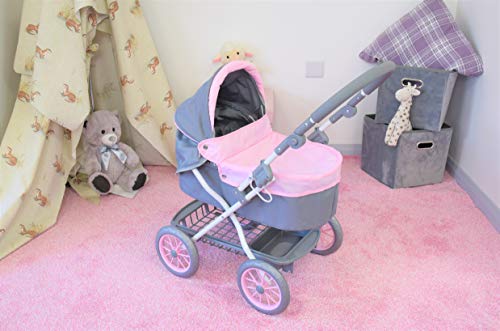 KOOKAMUNGA KIDS Baby Doll Stroller - Foldable Baby Stroller for Dolls - Play Stroller & Bassinet w/ Retractable Canopy - Diaper Bag - Adjustable Soft Grip Handle - Ideal for 16” 18” & 20” Dolls