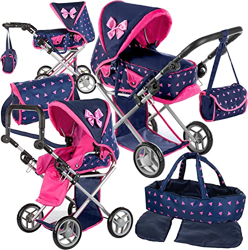Kinderplay Dolls Pram | 3-in-1 Toy Pram | Baby Doll Pram - Toy Pushchair | Dolls Buggy | Dolls Pushchair | Doll Stroller with Adjustable Handle (36.5-64 cm), model KP0200T