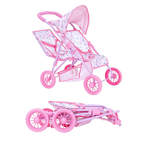 Peppa Pig Twin Stroller | Children's Baby Doll Twin Pram Toy | Pink Peppa Pig Themed Double Pushchair | Easy Umbrella Fold Kids Stroller | Suitable For Both Girls And Boys Aged 2 And Over