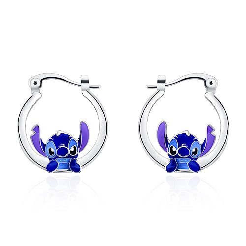 Stitch Earrings,Personalized Creative Anime Cartoon Oil Drop Earrings, Cartoon Character Alloy Earrings, Girl Jewelry Earrings, Fashion Creative Holiday Jewelry Gifts (Blue)