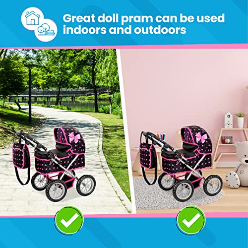 Kinderplay Dolls Pram | Toy Pram | Baby Doll Pram - Toy Pushchair | Dolls Buggy | Dolls Pushchair | Doll Stroller with Adjustable Handle (33-63 cm), model KP0261R