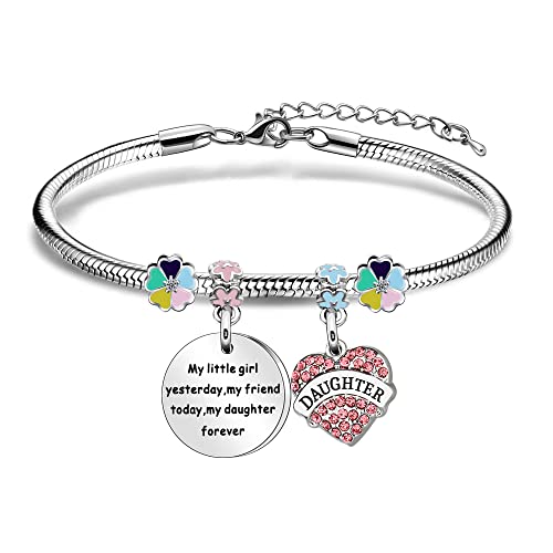 bifriend Daughter Gift From Mother Father,''My Little Girl Yesterday My Friend Today My Daughter Forever'' Reminder Silver Pendant Bracelet For Daughter Birthday Christmas Graduation