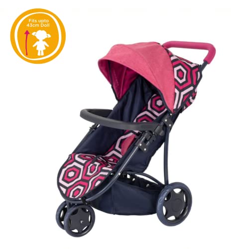 Joie Junior Litetrax 3 Wheeled Pushchair | Buggy In Geometric Pink And Navy | Baby Doll Pushchair | Childrens Baby Doll Collapsible Stroller Toy | Role Play Toy Dolls Folding Buggy Pushchair | Ages 3+