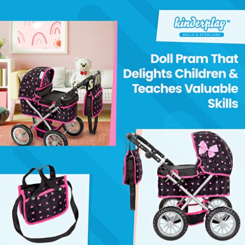 Kinderplay Dolls Pram | Toy Pram | Baby Doll Pram - Toy Pushchair | Dolls Buggy | Dolls Pushchair | Doll Stroller with Adjustable Handle (33-63 cm), model KP0261R