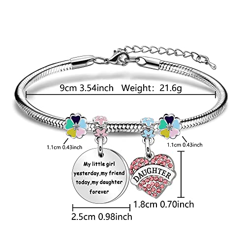 bifriend Daughter Gift From Mother Father,''My Little Girl Yesterday My Friend Today My Daughter Forever'' Reminder Silver Pendant Bracelet For Daughter Birthday Christmas Graduation
