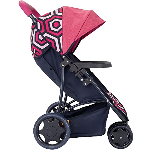 Joie Junior Litetrax 3 Wheeled Pushchair | Buggy In Geometric Pink And Navy | Baby Doll Pushchair | Childrens Baby Doll Collapsible Stroller Toy | Role Play Toy Dolls Folding Buggy Pushchair | Ages 3+