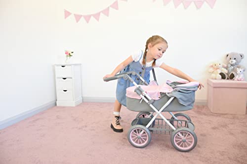 KOOKAMUNGA KIDS Baby Doll Stroller - Foldable Baby Stroller for Dolls - Play Stroller & Bassinet w/ Retractable Canopy - Diaper Bag - Adjustable Soft Grip Handle - Ideal for 16” 18” & 20” Dolls