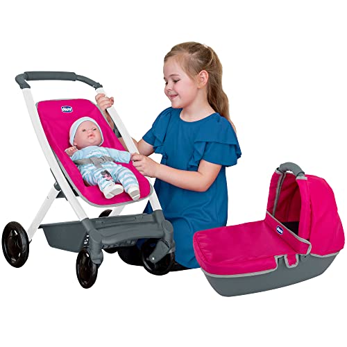 Chicco Pink Junior 3-in-1 Pram | Pink Pushchair With 3 Modes Including Dolls Pram, Pushchair And Carry Cot | Ideal Children's Pram Toy For Both Boys And Girls Aged 3 And Over