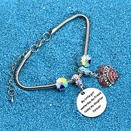 bifriend Daughter Gift From Mother Father,''My Little Girl Yesterday My Friend Today My Daughter Forever'' Reminder Silver Pendant Bracelet For Daughter Birthday Christmas Graduation