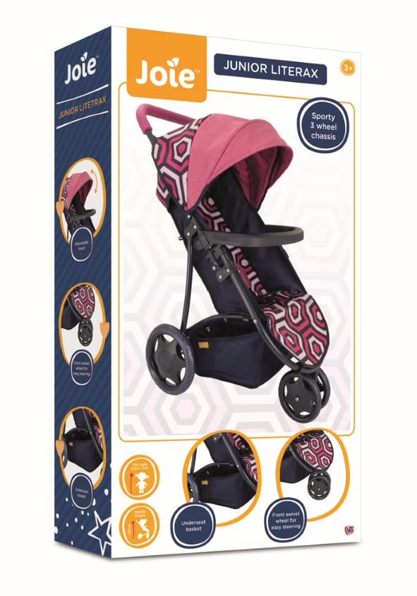 Joie Junior Litetrax 3 Wheeled Pushchair | Buggy In Geometric Pink And Navy | Baby Doll Pushchair | Childrens Baby Doll Collapsible Stroller Toy | Role Play Toy Dolls Folding Buggy Pushchair | Ages 3+
