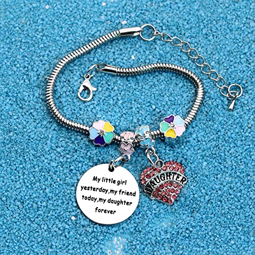 bifriend Daughter Gift From Mother Father,''My Little Girl Yesterday My Friend Today My Daughter Forever'' Reminder Silver Pendant Bracelet For Daughter Birthday Christmas Graduation