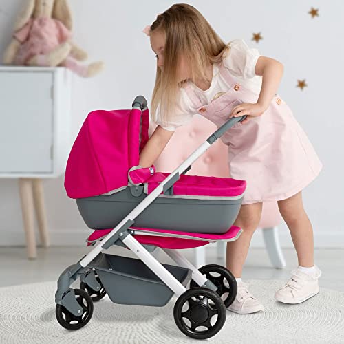 Chicco Pink Junior 3-in-1 Pram | Pink Pushchair With 3 Modes Including Dolls Pram, Pushchair And Carry Cot | Ideal Children's Pram Toy For Both Boys And Girls Aged 3 And Over