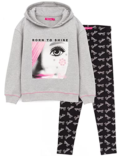 Barbie Hoodie & Leggings For Girls | Kids Doll Grey Jumper with Logo Black Leggings Loungewear Children Clothes 5-6 Years